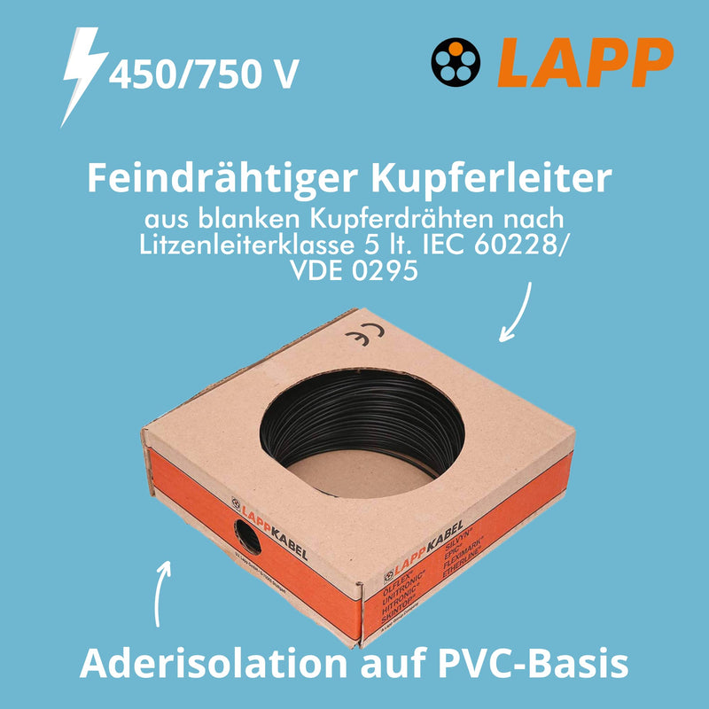  [AUSTRALIA] - 100 meters Lapp 4520011 H07V-K 1.5 mm² black I wiring cable I core cable flexible I PVC single core I stranded wire 1.5mm2 I wiring