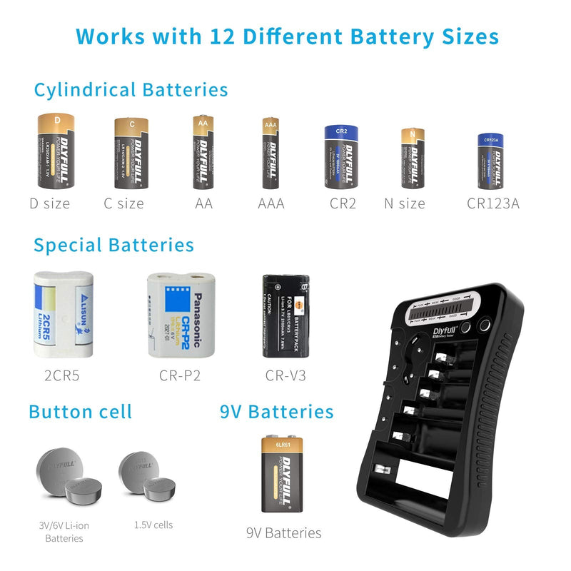  [AUSTRALIA] - Battery Tester, Dlyfull LCD Display Universal Battery Checker for AA AAA C D 9V CR2032 CR123A CR2 CRV3 2CR5 CRP2 1.5V/3V Button Cell Batteries, 1x AAA Batteries Included