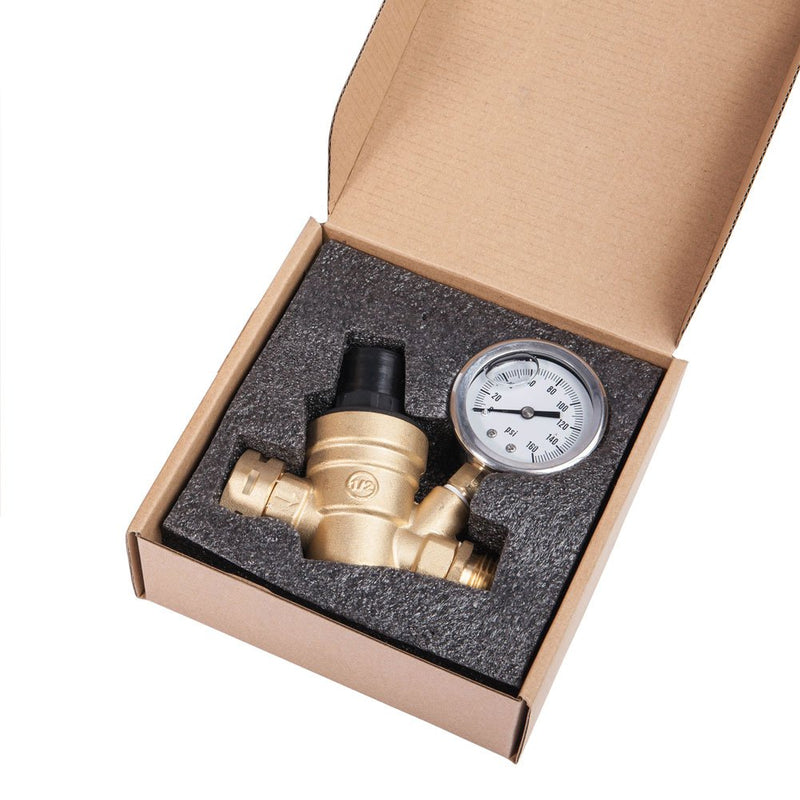  [AUSTRALIA] - SAIDE Water Pressure Regulator Valve, Brass Lead Free NH Connector Adjustable Water Pressure Reducer Valve for RV Travel Trailer Camper with Oil Gauge and Inlet Screened Filter