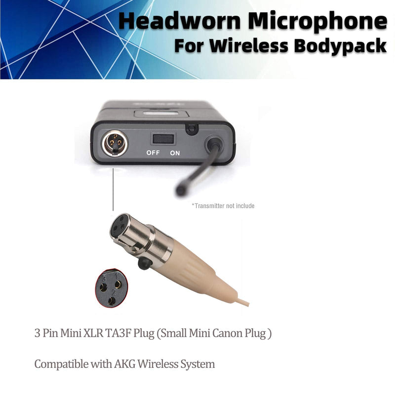  [AUSTRALIA] - Sujeetec Microphone Headset Discreet Headworn Earset Over Ear Mic for AKG Wireless System Bodypack Transmitter, Ideal for Lectures, Live Performance, Theater, Podcasts – Beige Mini XLR TA3F Plug(for AKG Only)