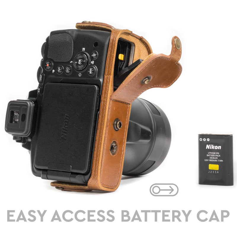  [AUSTRALIA] - MegaGear Ever Ready Leather Camera Case Compatible with Nikon Coolpix P900, P900S Light Brown