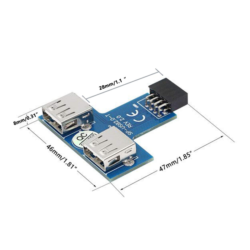 SinLoon 9pin USB 2.0 Female Pin Dual 2 Port USB Motherboard Header Adapter-T Type for PC (T) - LeoForward Australia