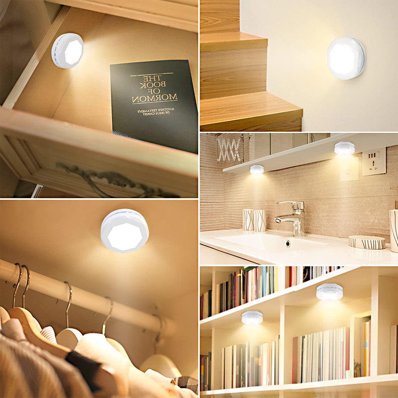 Puck Lights Battery Operated Under Cabinet Lighting, Shineled Wireless LED Puck Lights with Remote Control & Timing, Dimmable LED Closet Lights Stick on Lights for Kitchen Cabinet and Closet (6 Pack) Warm White - LeoForward Australia