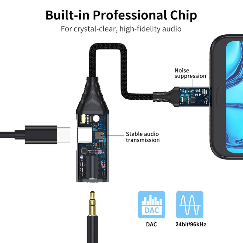  [AUSTRALIA] - Sniokco USB C to 3.5mm Audio Adapter, 2 in 1 USB C Headphone Adapter with PD 30W Fast Charging for Stereo, Earphones, Hi-Fi DAC Chip, Compatible with Sam,Sung S21 S20, Note 20 G,oogle P,ixel 5/4/3XL