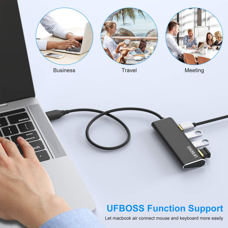 UFBOSS 4-Port 3.0 Hub, Ultra Slim Portable Data Hub in Aluminum with 1ft USB 3.0 Cable for MacBook, Mac Pro/Mini, iMac, XPS, Surface Pro, PC, USB Flash Drives, HDD, and More - LeoForward Australia