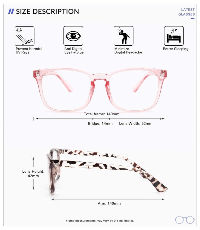 Blue Light Blocking Glasses - Anti Glare UV/Blue Ray Filter Computer Gaming Glasses Fashion Fake Eyeglasses Frames for Women Men (Gaoye 4-Pack) A1 Matte Black+leopard+transparent+pink clear - LeoForward Australia