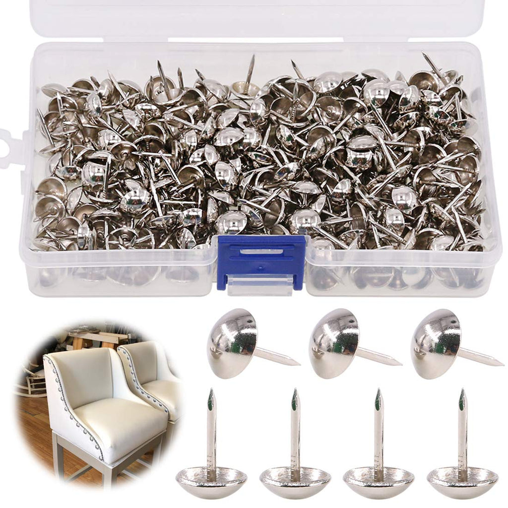  [AUSTRALIA] - Keadic 300Pcs 7/16" (11mm) Antique Upholstery Tacks Furniture Nails Pins Kit for Upholstered Furniture Cork Board or DIY Projects - Silver 7/16" - Silver - 300pcs