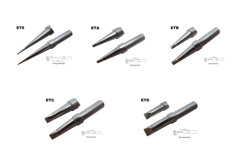  [AUSTRALIA] - 5 Pieces WELLER ET Series Replace Soldering Tips ETS ETA ETB ETC ETD Replace for WE1010 WE1010NA WES51 WESD51 PES51 PES50 LR21 Solder Iron Handle Tip Welding Pencil Nozzle (Brand'ACE')