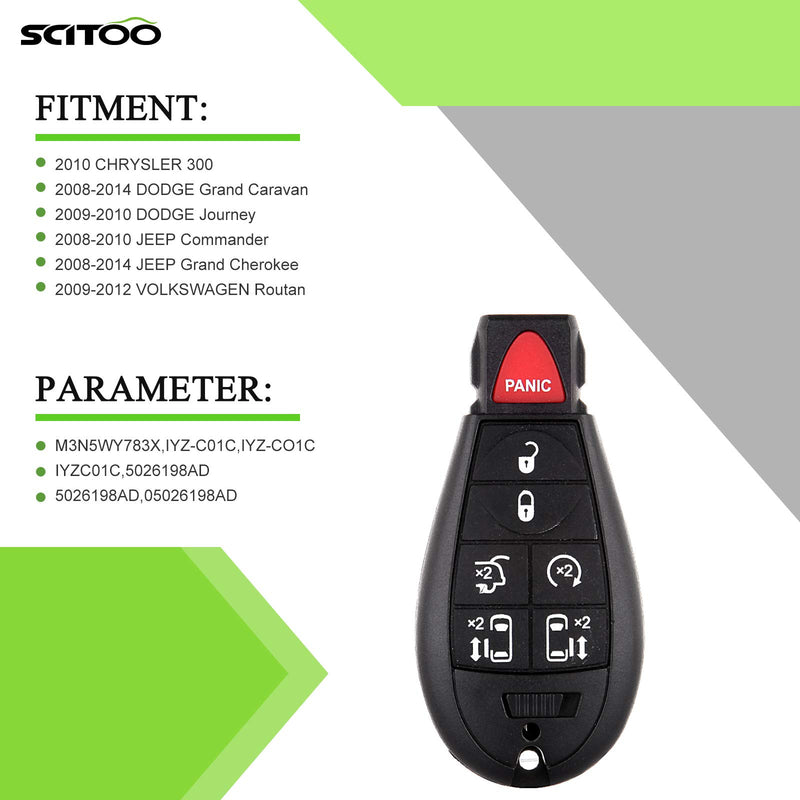 SCITOO 1PC Replacement for 6 Buttons Keyless Entry Remote Car Key Fob Case Pad Outer Cover 2008-2014 Jeep Grand Cherokee Volkswagen Dodge Grand Caravan Journey FCC IYZC01C - LeoForward Australia