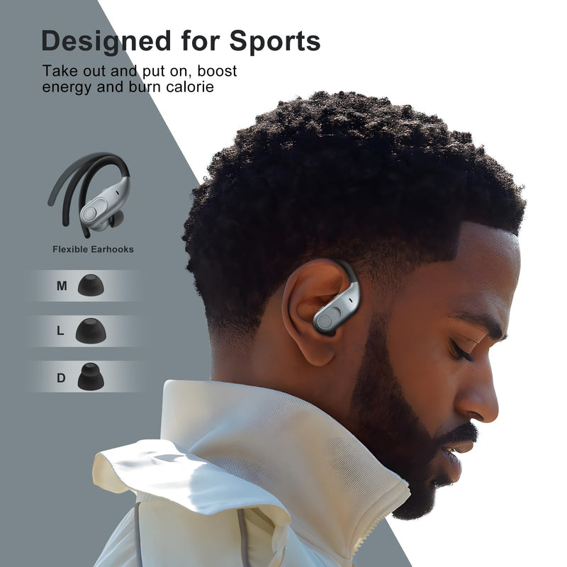  [AUSTRALIA] - Wireless Earbuds Bluetooth Headphones 130Hrs Playtime with 2500mAh Wireless Charging Case LED Diaplay Hi-Fi Waterproof Over Ear Earphones for Sports Running Workout Gaming (Gray) Gray