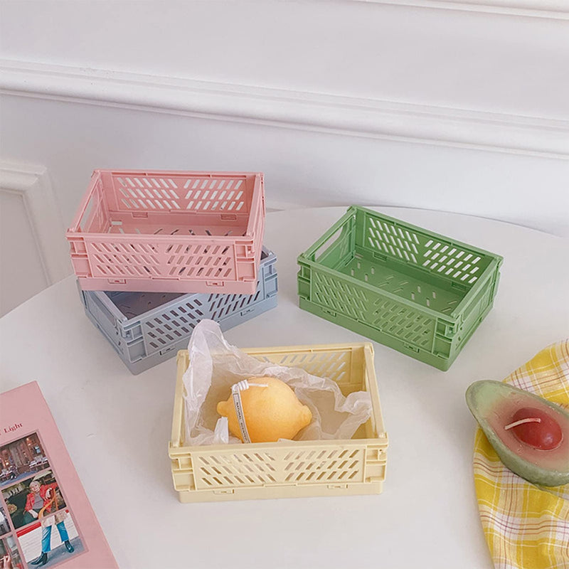  [AUSTRALIA] - 2PCS Mini Collapsible Plastic Storage Baskets for Shelf Organizing Stackable Plastic Crate for Home Kitchen Office Bathroom Desk Dressing Table Colorful（5.9"*3.9"*2.2"） 2PCS(White+Blue)