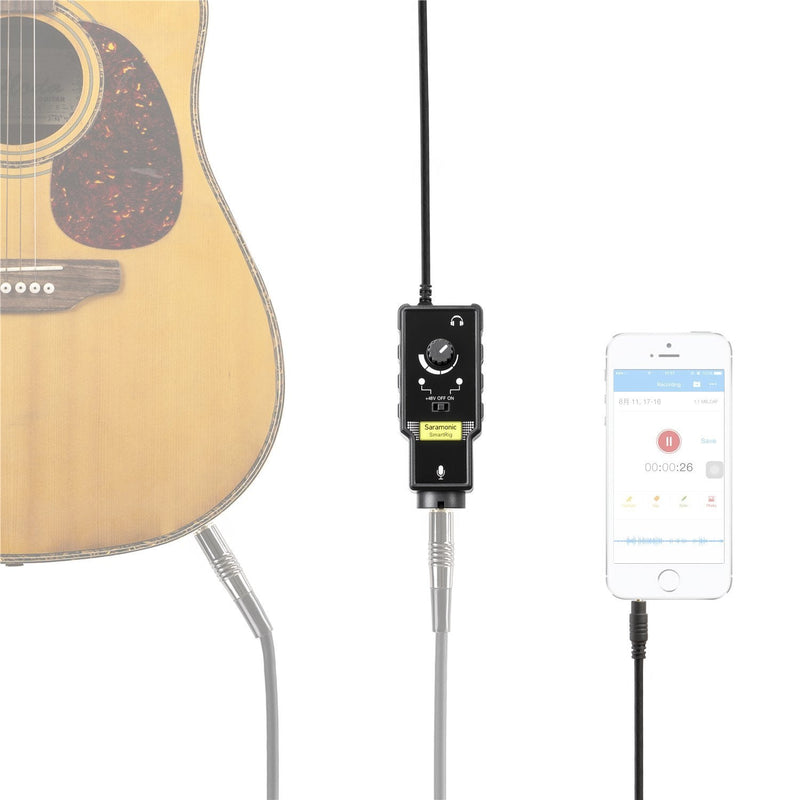  [AUSTRALIA] - Saramonic SmartrigII XLR Microphone & 6.3mm Guitar Adapter with Phantom Power Preamp Amplifier Compatible with iPhone 12 11 x 8 iPad iPod, Android Smartphone and Guitar SmartRig II