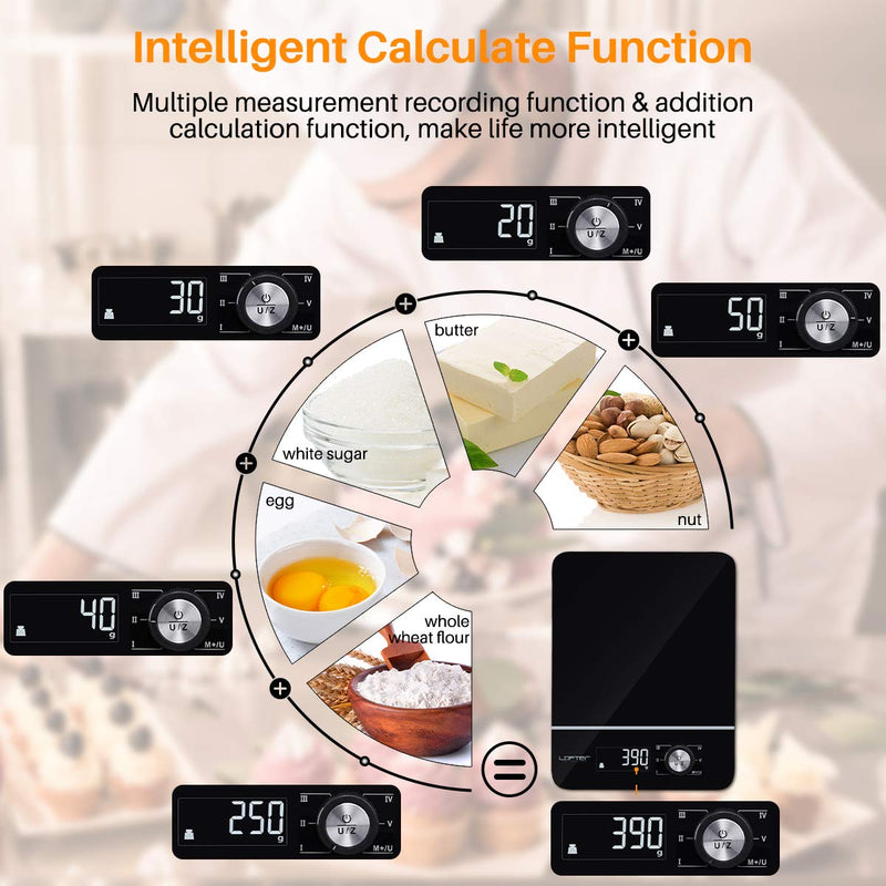  [AUSTRALIA] - Food Scale, Multifunction Digital Smart Kitchen Scale with LED Display for Baking Cooking, Measurement Record and Addition Calculation, Easy to Clean, Tempered Glass Surface, Battery Included Large