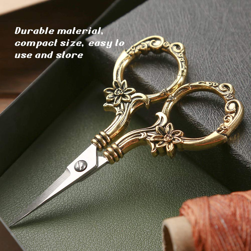  [AUSTRALIA] - 2 Pair Embroidery Scissors, Classic Daisy Design Scissors Sharp Tip Stainless Steel, Vintage Sewing Scissors DIY Tools Dressmaker Small Scissor for Fabric, Embroidery, Craft, Needlework (Golden)