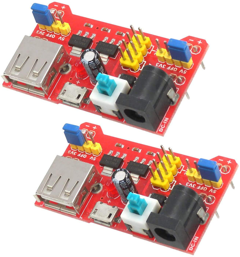  [AUSTRALIA] - Breadboard Power Supply Board Module 3.3V/5V Dual Voltage (2 Pack) by MakerSpot with Power-on Indicator LED Dual Voltage PCBA - 2 Pack