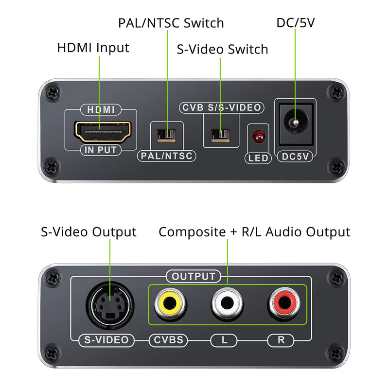  [AUSTRALIA] - HDMI to SVideo Converter LiNKFOR HDMI to AV Converter 4K 60Hz with Power Supply HDMI 2.0 to Composite CVBS R/L Stereo Audio S-Video Adapter HDMI to S-Video with RCA Cable and S-Video Cable PAL NTSC