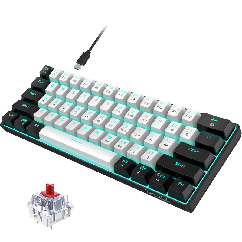  [AUSTRALIA] - Snpurdiri 60% Wired Mechanical Gaming Keyboard, Ice Blue LED Backlit 61 Keys Mini Wired Office Keyboard for Windows Laptop PC Mac (Black-White, Red Switches) Black White(Ice Blue Light)/Red Switch