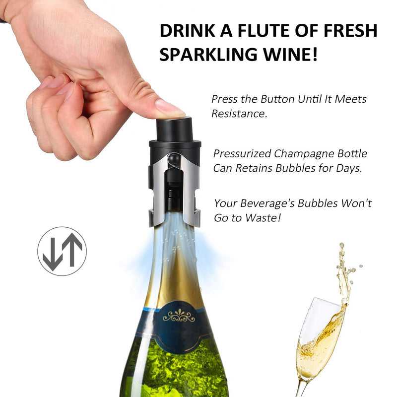  [AUSTRALIA] - Champagne Stopper with Vacuum Pack of 2, HYZ Bottle Sealer for Champagne, Cava, Prosecco and Sparkling Wine, Air-tight and Leak-proof Champagne Saver Bottle Stopper with Pressure Pump, Black 2Pack Black with Vacuum