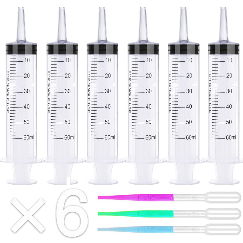  [AUSTRALIA] - Large Syringe for Lip Gloss, 6-Pack 60ml Syringes and Pipettes for Lipgloss Base Tubes Supplies Liquid Oral Medicine Injection Feeding Syringes Without Needle, with 3 Pc Extension Pipette Dropper