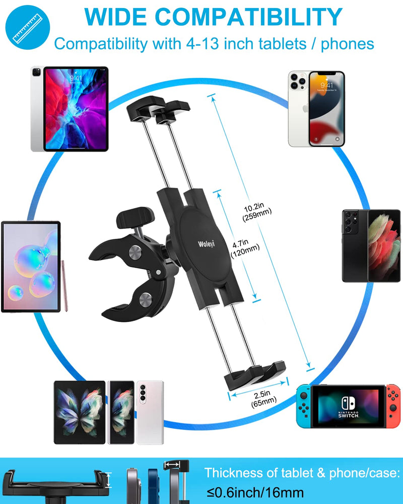  [AUSTRALIA] - Tablet Mic Stand Holder, woleyi Microphone Music Stands Phone & Tablet Mount with Ultra Stable C-Clamp for iPad Pro 9.7, 11, 12.9 / Air / Mini, Galaxy Tabs, iPhone, More 4-13" Smartphones and Tablets