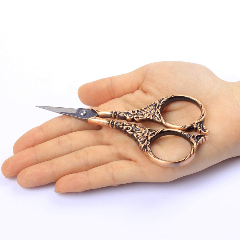  [AUSTRALIA] - BIHRTC Vintage European Style Scissors Stainless Steel for Cross Stitch Cutting Embroidery Sewing Handcraft Craft Art Work DIY Tool(Red Copper) 4.5 IN red copper
