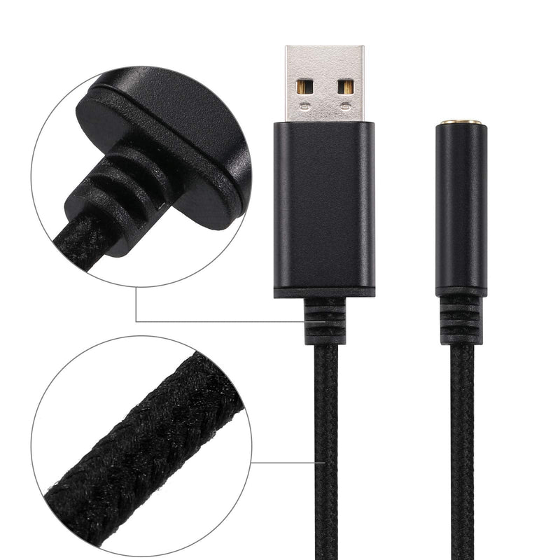  [AUSTRALIA] - USB to 3.5mm Headphone Jack Audio Adapter, Support USB to TRRS 4-Pole 3.5 aux Port Headset, External Stereo Sound Card for PC, Laptop, PS4,Mac etc (0.6 Feet, Black) 0.6 Feet