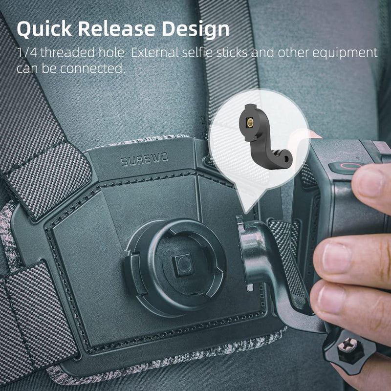  [AUSTRALIA] - SUREWO Adjustable Chest Strap Mount Compatible with GoPro Hero 11/10/9/8/7/6/5 Black,DJI Osmo Action 3/2,Insta 360 ONE R and Most Action Cameras