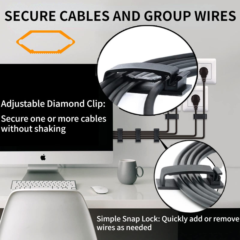  [AUSTRALIA] - Cable Clips 50Pcs, Self Adhesive Cable Management Clips, Cord Organizer Wire Clips Cord Holder for Appliances PC Wall Ethernet Cable Under Desk Nightstand Home Office Car (Black)