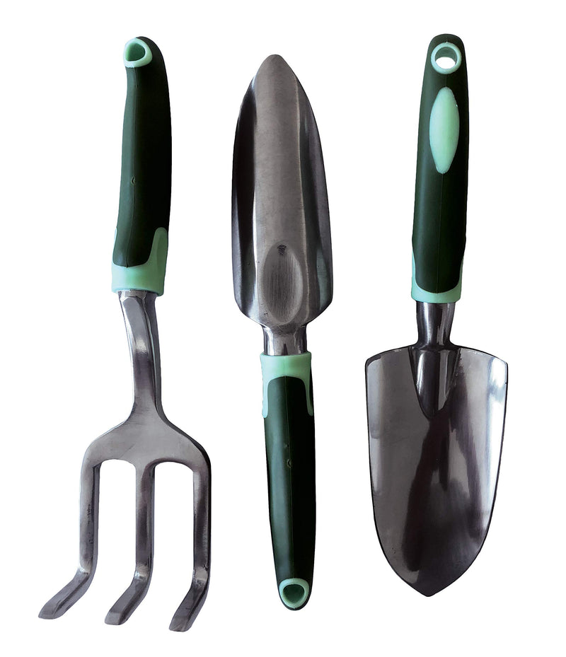 Typhon East Garden Tool Set (3 Piece) | Stainless Steel Gardening Kit | Includes Trowel, Transplant Trowel & Hand Rake | Rubberized Handles | Great Gardener Gift Idea for Women and Men - LeoForward Australia