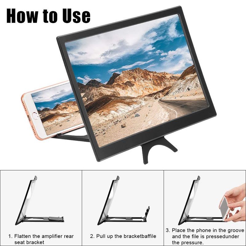  [AUSTRALIA] - Emoly 12'' 3D Curve Screen Magnifier for Cell Phone, HD Amplifier Projector for Movies, Videos, and Gaming Foldable Phone Stand with Screen Amplifier for iPhone,All Smartphones (Black, 12 inch)