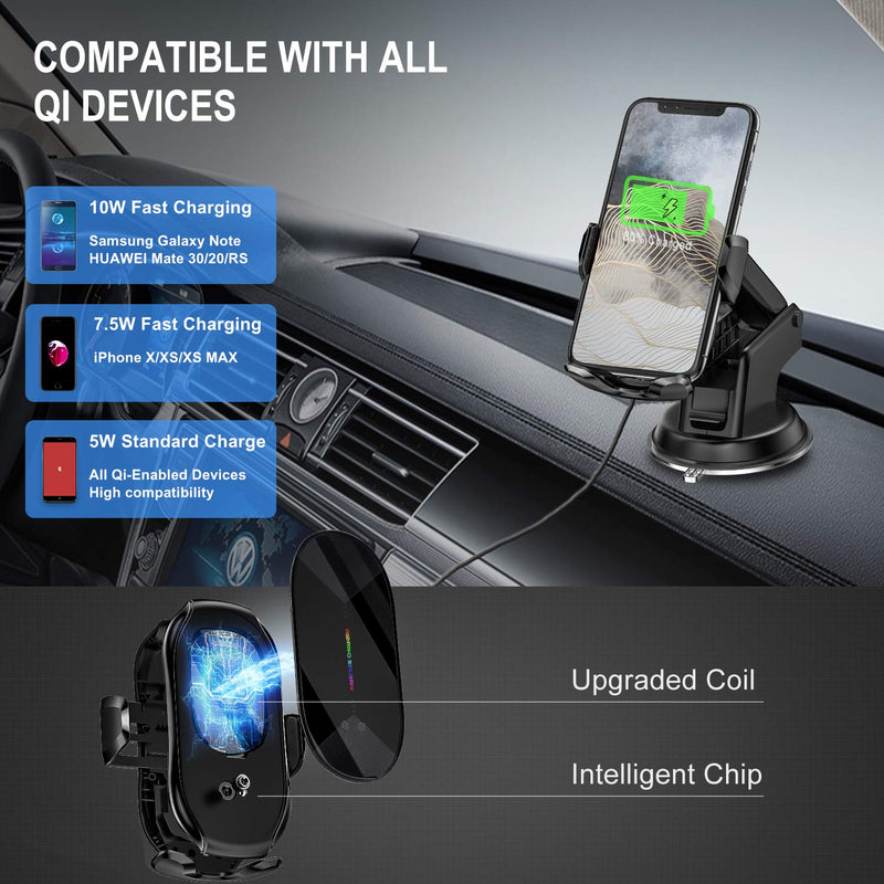  [AUSTRALIA] - YITUMU Wireless Car Charger,15W Qi Fast Charging Auto-Clamping Car Phone Holder, Air Vent Windshield Dashboard Car Phone Mount,Long Arm Suction Cup Phone Holder for iPhone Samsung LG Black-2