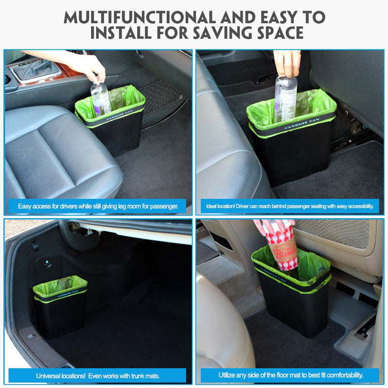 Carbage Can Premium Car Trash Can w/ Floor Mat Clip and Bag Securement Band 1-Pack Black (1 Pack) - LeoForward Australia