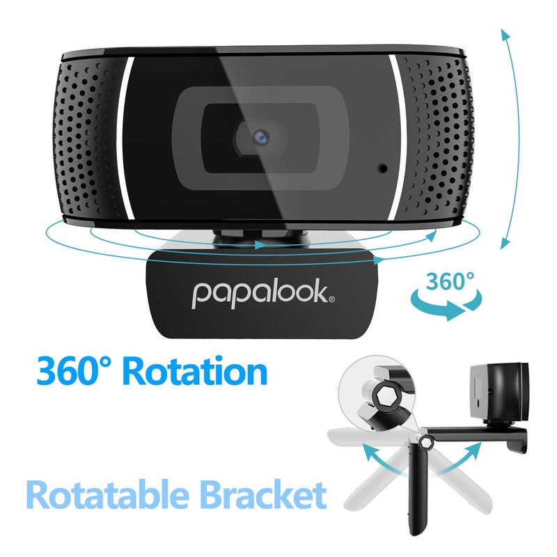  [AUSTRALIA] - Webcam 720P with Microphone, PAPALOOK PA327 HD Webcam USB Computer Camera with Built-in Microphone, Flexible Rotatable Clip, Video Live Streaming for PC Mac Laptop Tablet Desktop