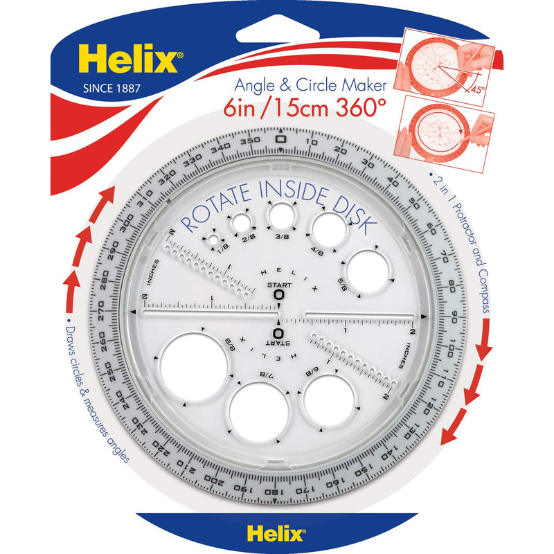 Helix Angle and Circle Maker with Integrated Circle Templates, 360 Degree, 6 Inch / 15cm, Assorted Colors (36002) - LeoForward Australia