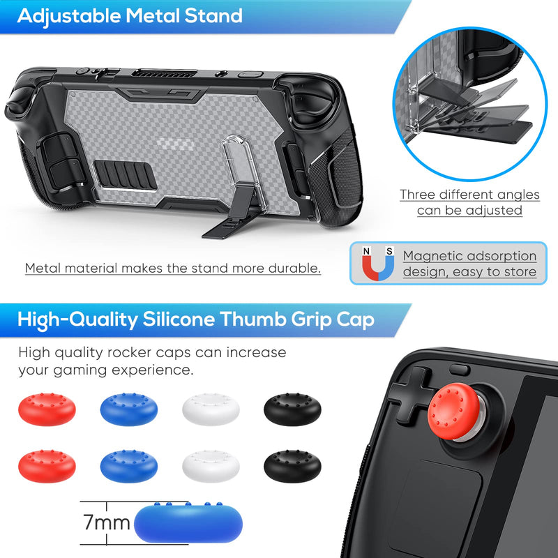  [AUSTRALIA] - Upgraded Protective Case with Kickstand for Steam Deck , PC+TPU Protector Cover Case for Steam Deck Accessories Kits with Kick Stand, Screen Protector & Thumb Caps, Flexible Case for Steam Deck-Black