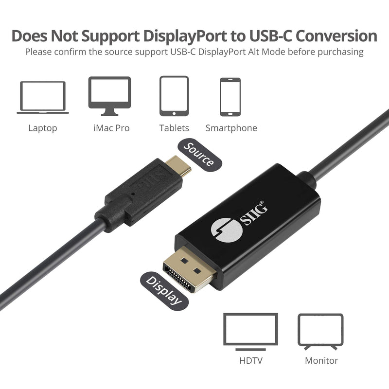  [AUSTRALIA] - SIIG 6.6ft USB-C to DisplayPort Active Cable, DP 1.2 4K60, Portable for Windows & Mac laptops or Smartphone & Tablet, USB-C DP Alt Mode Required (CB-TC0K11-S1) USB C to DisplayPort
