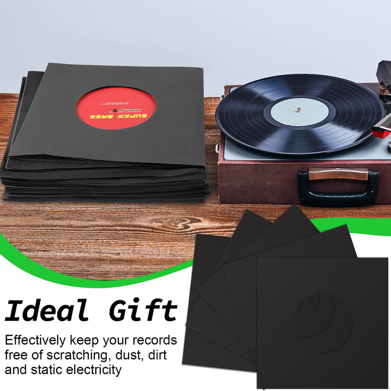  [AUSTRALIA] - Eaasty 50 Pieces Paper Vinyl Record Sleeves 45 RPM Protection Paper Covers for Singles Records Square Record Sleeves Outer Album Covers Vinyl Jacket Covers with Holes for Storage (Black, 7.3 Inch)