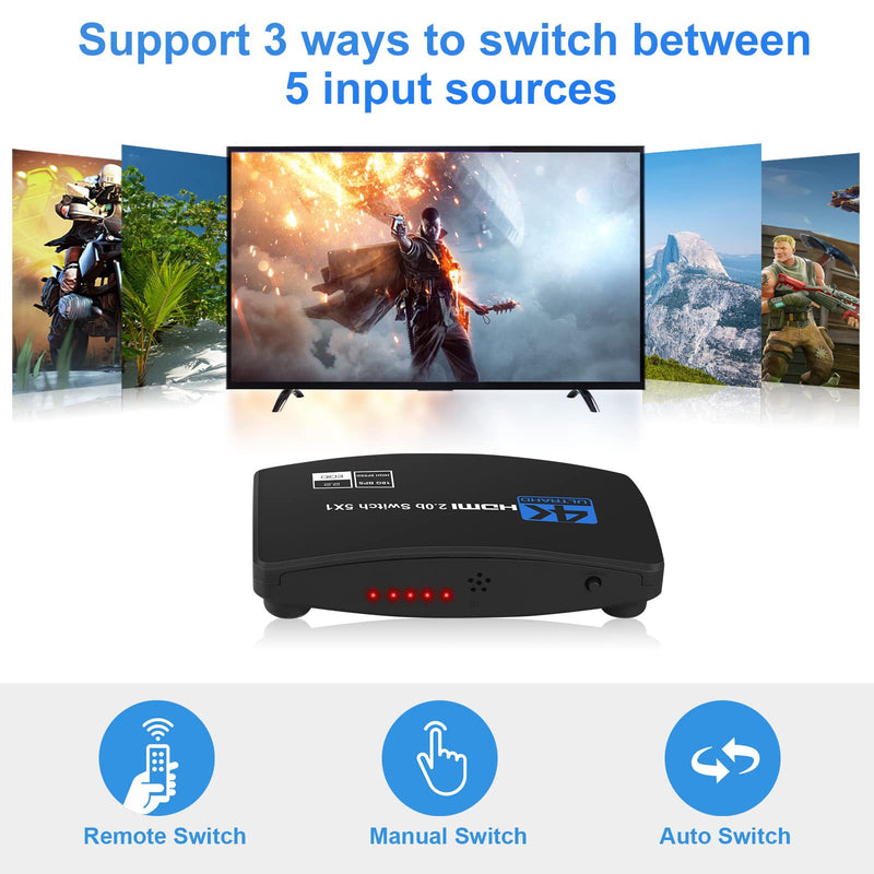  [AUSTRALIA] - HDMI Switch, NEWCARE HDMI Switcher 5 Port HDMI Switch Box with Remote 5 in 1 Out 4K 60hz HDMI Selector, Support UHD HDMI 2.0b, Compatible with PS5, Apple TV, Xbox, Nintendo HDMI Switch 5X1