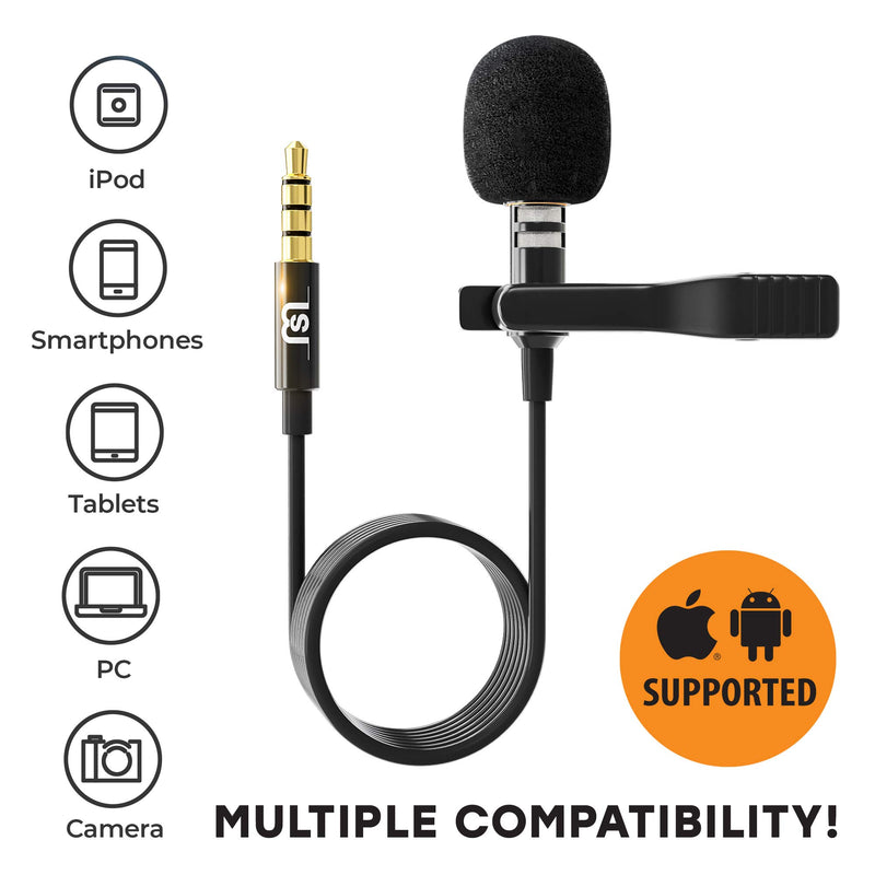 Wired Lavalier Lapel Microphone for iPhone Android Smartphone Omnidirectional Mic for Recording with Clip-on for Bloggers and Vloggers - LeoForward Australia