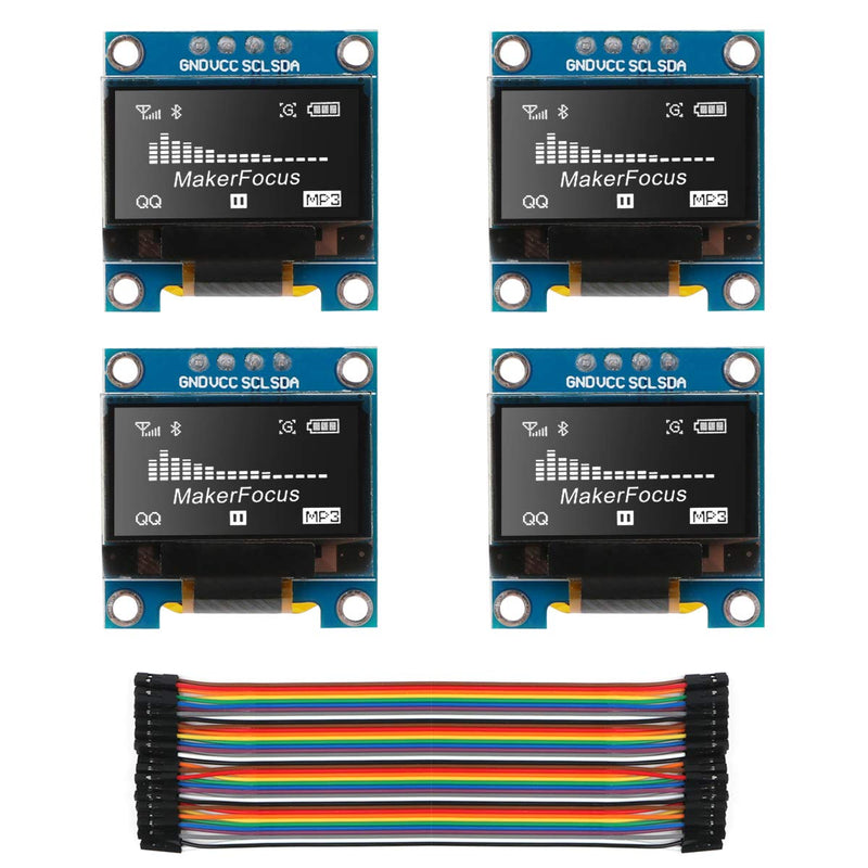  [AUSTRALIA] - MakerFocus 4pcs I2C OLED 0.96 Inch OLED Display Module IIC SSD1306 128 64 LCD White with Du-pont Wire 40-Pin Female to Female for Ar duino UNO R3 STM White 4pcs