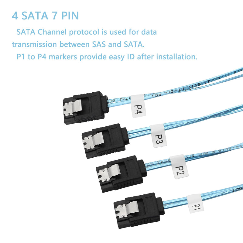  [AUSTRALIA] - CERRXIAN Mini SAS 4i 36P SFF-8087 to 4 SATA 7 Pin Server Hard Disk Data Internal Computer Cable (Black, 1m) Black