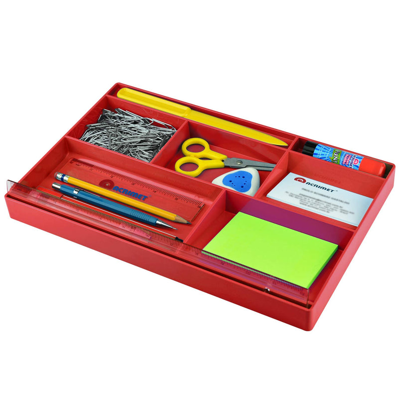 Acrimet Drawer Organizer Bin Multi-Purpose Storage for Desk Supplies and Accessories (Plastic) (Red Color) - LeoForward Australia