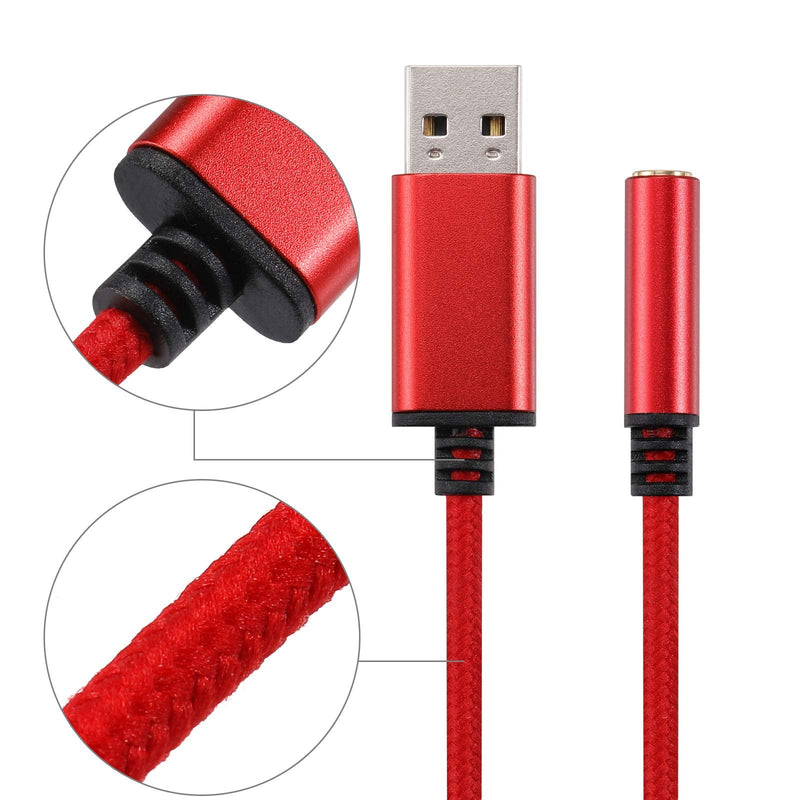  [AUSTRALIA] - USB to 3.5mm Headphone Jack Audio Adapter, Support USB to TRRS 4-Pole 3.5 aux Port Headset, External Stereo Sound Card for PC, Laptop, PS4,Mac etc (0.6 Feet, Red) 0.6 Feet