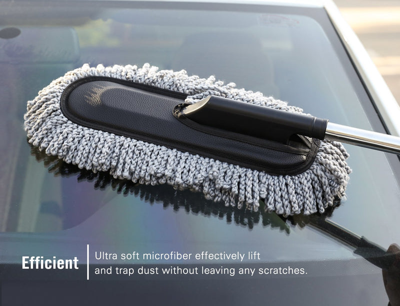  [AUSTRALIA] - MoKo Car Duster, Multipurpose Car Wash Brush Exterior and Interior Microfiber Duster with Extendable Handle for Cleaning - Grey