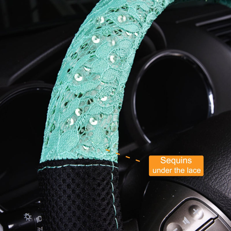  [AUSTRALIA] - NEW ARRIVAL - CAR PASS Delray Lace and Spacer Mesh Steering wheel covers universal for vehicles,Suv (Mint) Mint