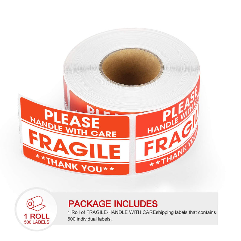 Methdic 2"x 3" Strong Adhesive Fragile Stickers 1 Roll 500 (Handle with Care,Do Not Drop,Thank You) Labels for Shipping and Moving 2x3 1-Roll - LeoForward Australia