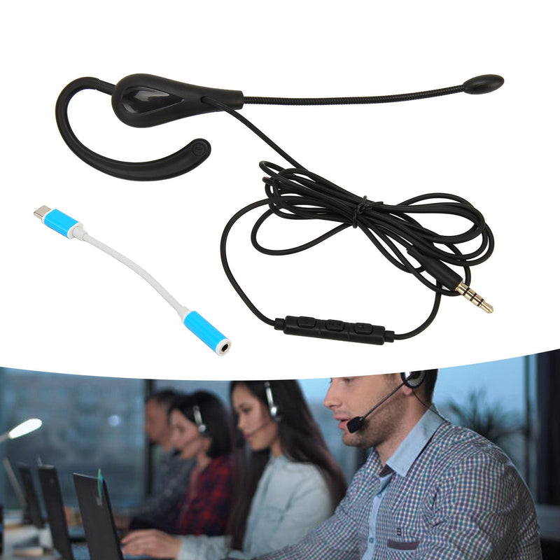  [AUSTRALIA] - Single Ear Headset with Microphone, Wired One Ear Earphone, Noise Cancelling Lightweight Headset for Call Center Office (Type-C) Type-C