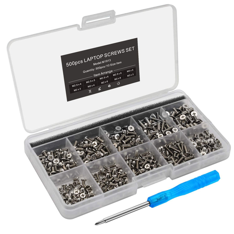  [AUSTRALIA] - Mcsher 500pcs Laptop Notebook Screws Set for IBM HP Dell Lenovo Samsung Sony Toshiba Acer Gateway Screw Assortment Kit with Screwdriver - Silver