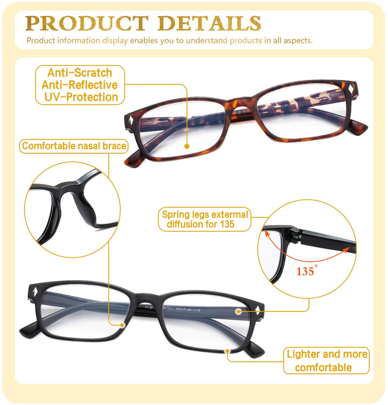 Reading Glasses 2 Pack for Men/Women Ladies' Blue light Blocking Computer Readers Glasses (Tortoise & Black) (+1.5) 1.5 - LeoForward Australia