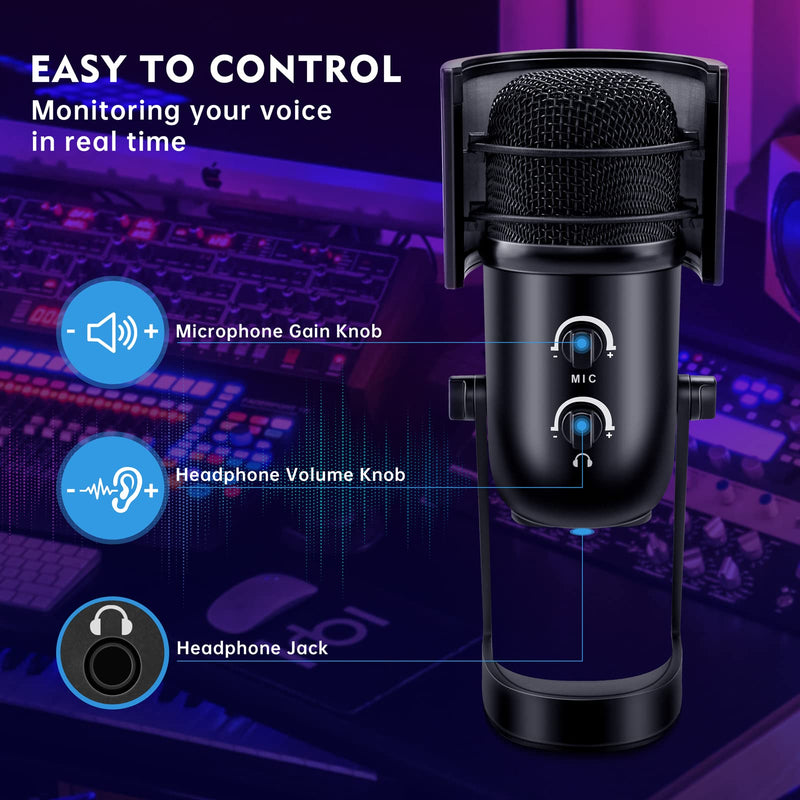  [AUSTRALIA] - USB Computer Microphone, FDUCE SL168 Noise Reduction Mic for PC with Mute, Volume Gain, Headphone Monitoring Function. Suitable for YouTube, Streaming, Podcast, Gaming On MacOS&Windows Black